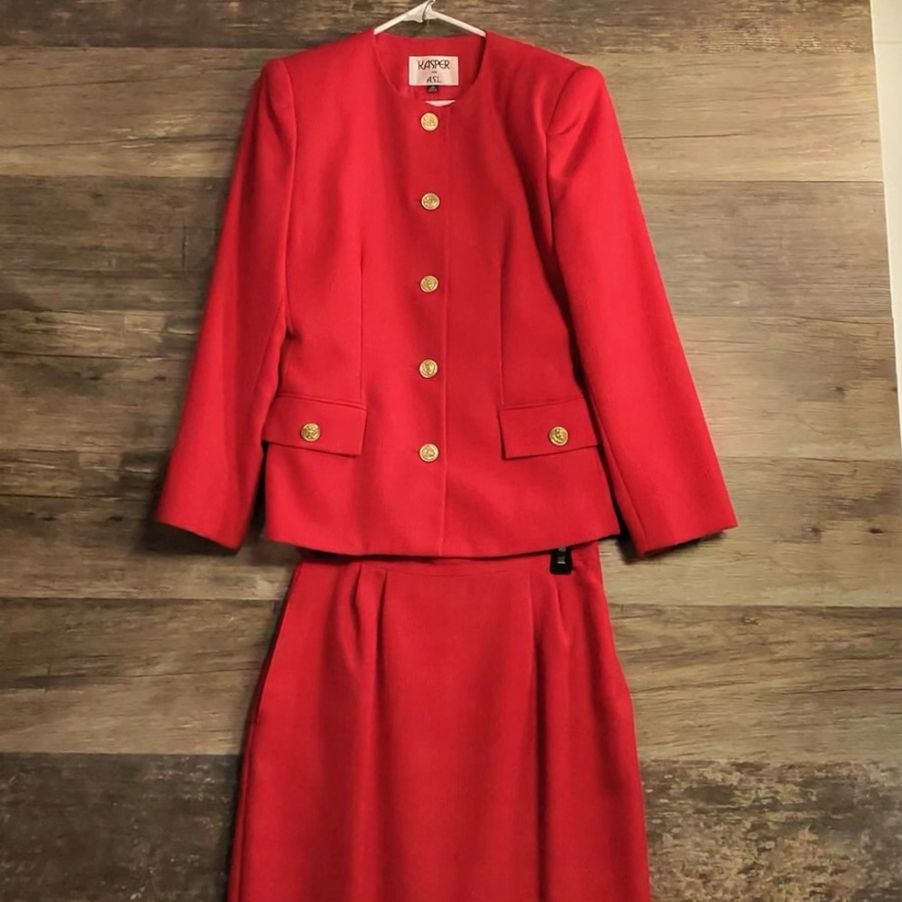 Kasper Red Blazer and Skirt Set